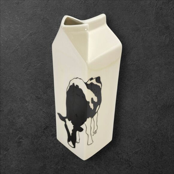 Vintage 1984 Margo Cow Pitcher Farmhouse Ceramic Milk Carton Jug Cottagecore - Picture 1 of 9